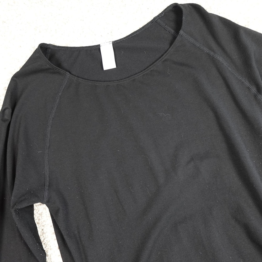 +MD Women Black Bamboo Rayon Ruched Long‎ Sleeve Top XXL Raglan Scoop Neck